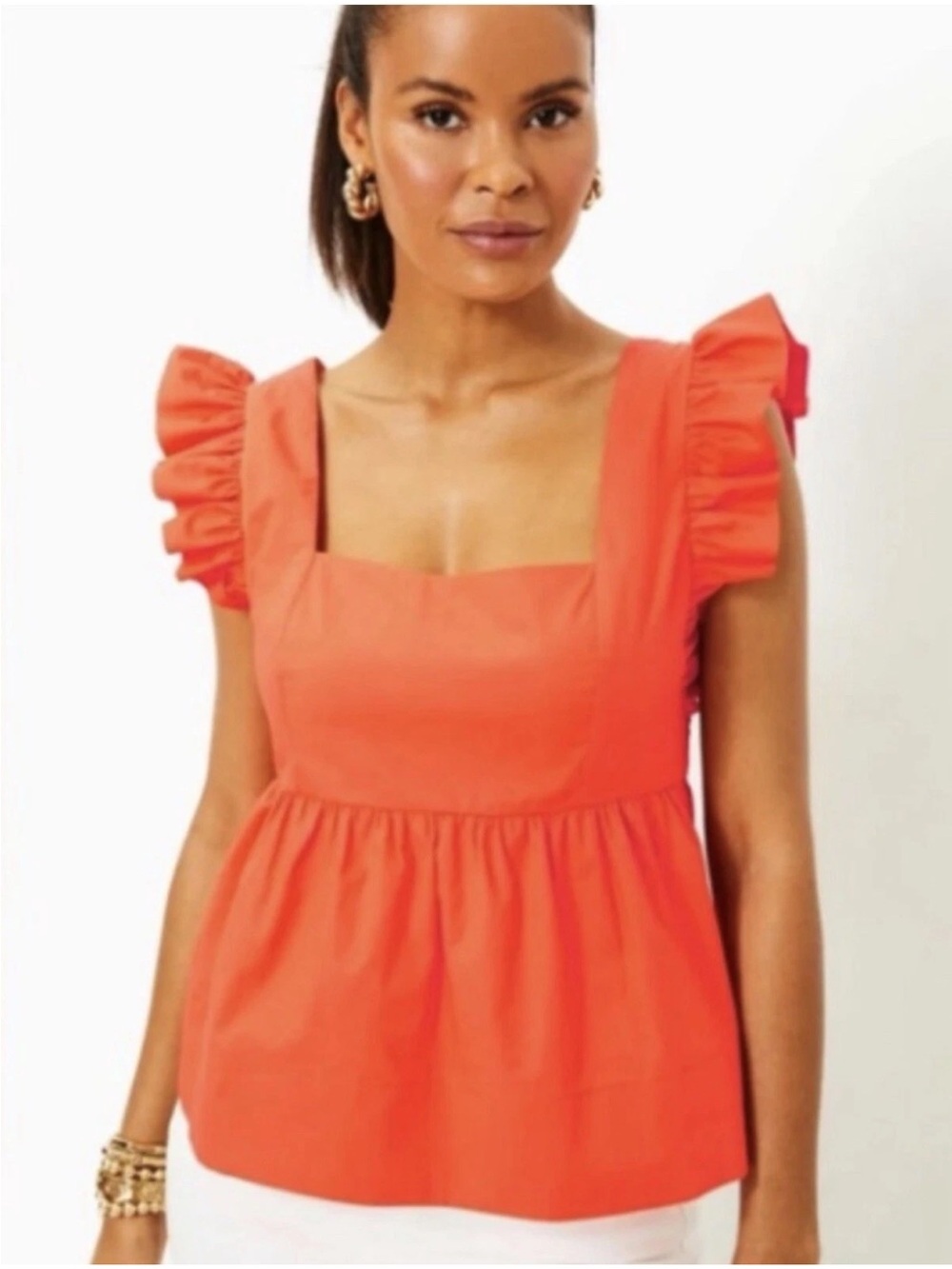 NWOT Lilly Pulitzer Tiana Top Babydoll Orange Flamingo Feather 100% Cotton Sz 8